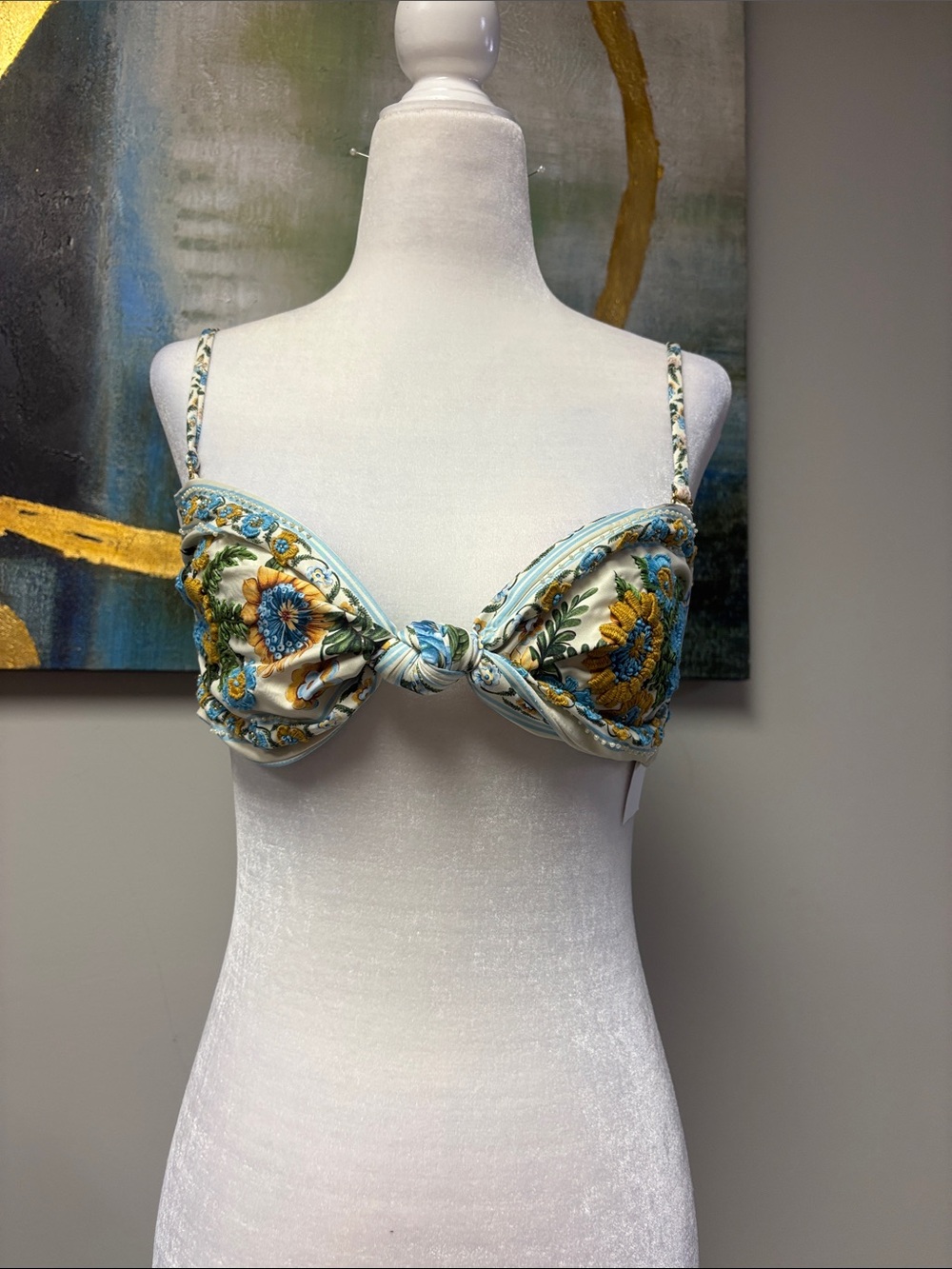 Floral Knot Front Bralette in Blue and Yellow